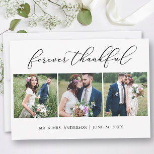 Minimalist Calligraphy Thankful 3 Photos Wedding Thank You Card