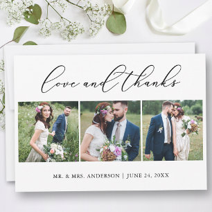 Minimalist Calligraphy Wedding 3 Photos Love Thank You Card