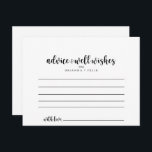 Minimalist Calligraphy Wedding Advice Card<br><div class="desc">This minimalist calligraphy wedding advice card is perfect for a modern wedding. The simple and elegant design features classic and fancy script typography in black and white.These cards are perfect for a wedding, bridal shower, baby shower, graduation party & more. Personalise the cards with the names of the bride and...</div>