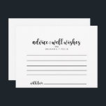 Minimalist Calligraphy Wedding Advice Card<br><div class="desc">This minimalist calligraphy wedding advice card is perfect for a modern wedding. The simple and elegant design features classic and fancy script typography in black and white.These cards are perfect for a wedding, bridal shower, baby shower, graduation party & more. Personalise the cards with the names of the bride and...</div>