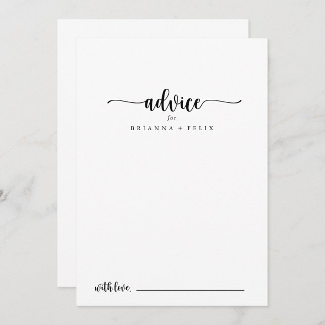 Minimalist Calligraphy Wedding Advice Card (Front/Back)