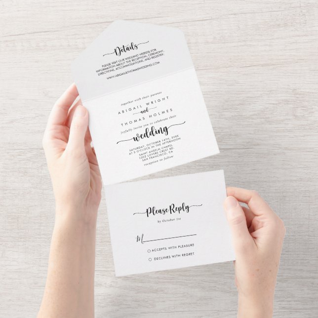 Minimalist Calligraphy Wedding   All In One Invitation (Tearaway)