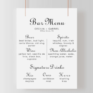 Minimalist Calligraphy Wedding Bar Menu Poster