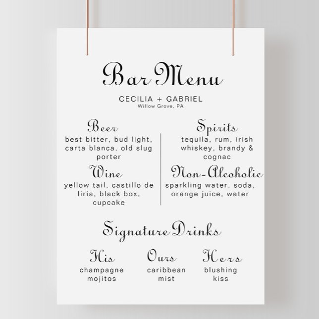 Minimalist Calligraphy Wedding Bar Menu Poster (Creator Uploaded)