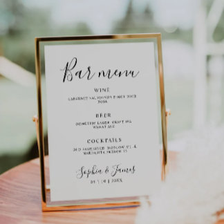Minimalist Calligraphy  Wedding Bar Menu Sign