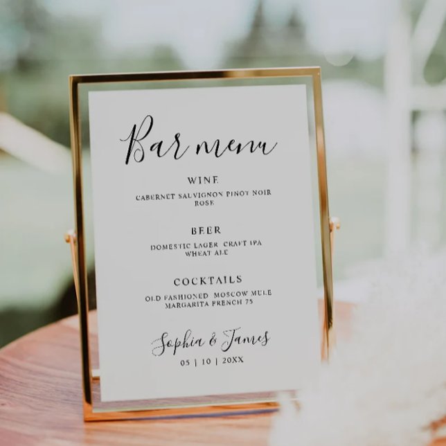 Minimalist Calligraphy  Wedding Bar Menu Sign Invitation (Minimalist Calligraphy Wedding Bar Menu Sign Invitation)