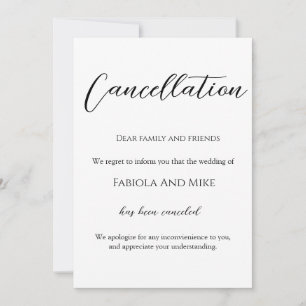 Minimalist calligraphy wedding cancellation announcement
