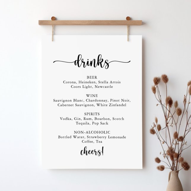 Minimalist Calligraphy Wedding Drinks Menu Sign (Creator Uploaded)