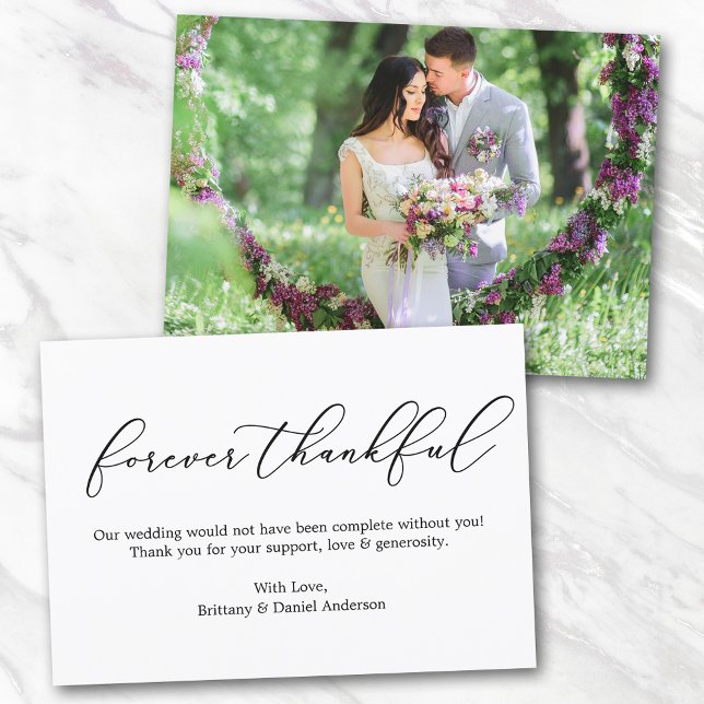 Minimalist Calligraphy Wedding Forever Thankful Card (Customize to change your personalized text size or text style.)