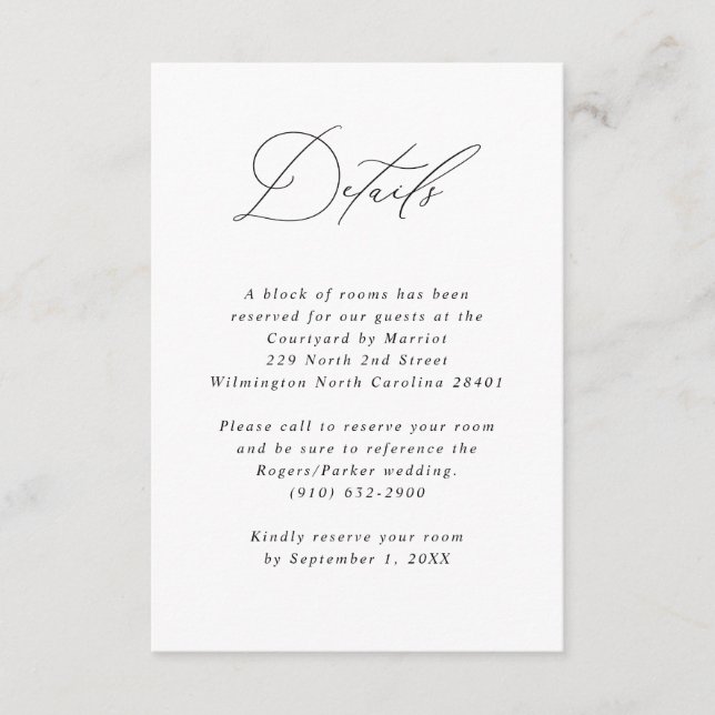 Minimalist Calligraphy Wedding Guest Information Enclosure Card (Front)