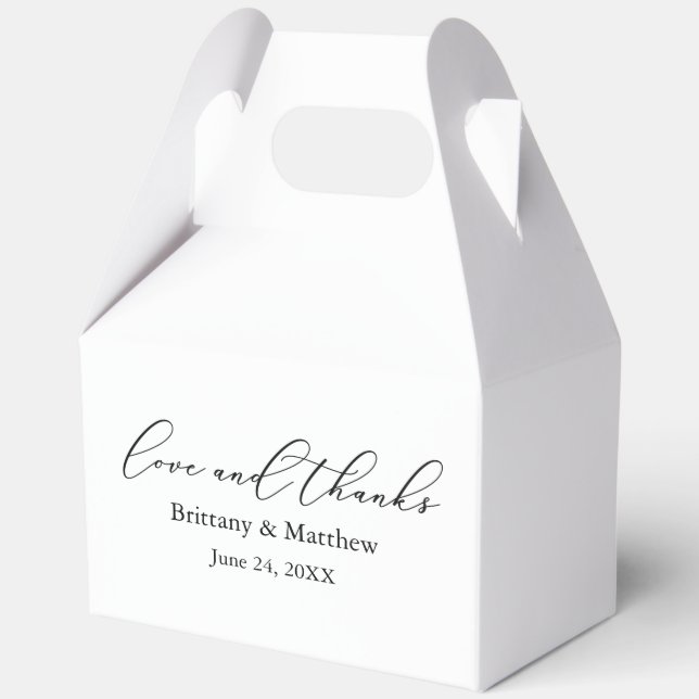 Minimalist Calligraphy Wedding Love Thanks Gable Favour Box (Front)