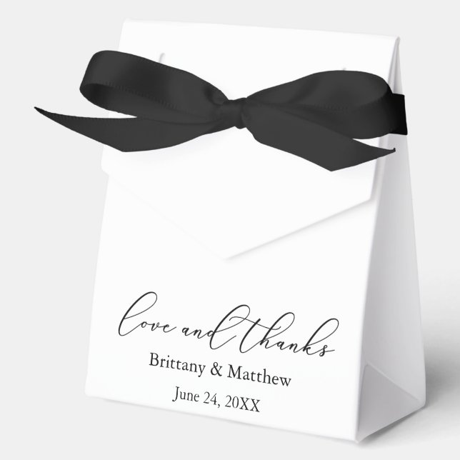 Minimalist Calligraphy Wedding Love Thanks Ribbon Favour Box (Front)