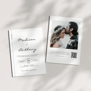Minimalist Calligraphy Wedding Photo QR Code Invitation