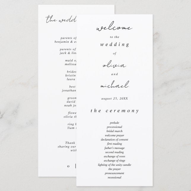 Minimalist Calligraphy Wedding Program (Front/Back)