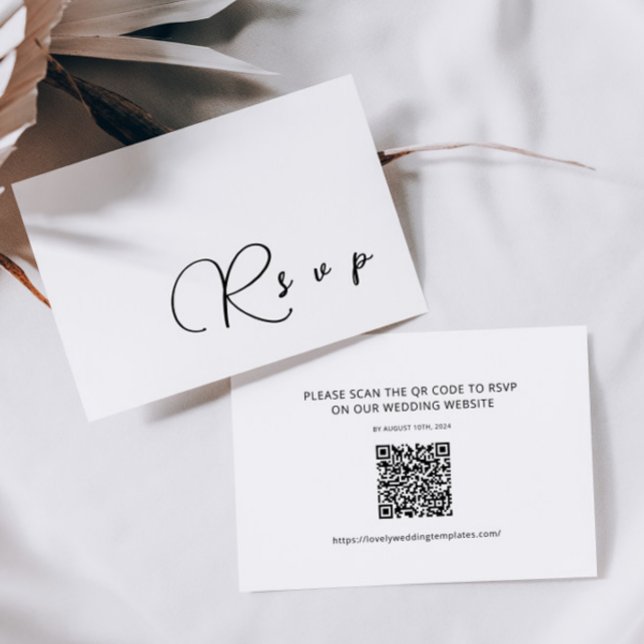 Minimalist Calligraphy Wedding RSVP QR Code Card (Creator Uploaded)
