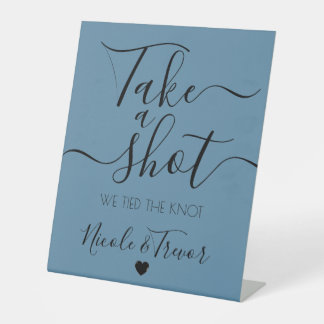 Minimalist Calligraphy Wedding Take a Shot Pedestal Sign