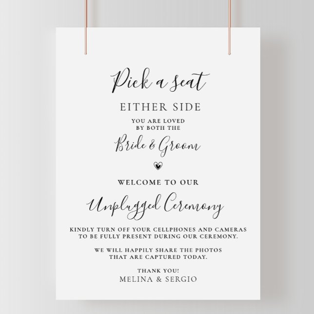 Minimalist Calligraphy Wedding Unplugged Ceremony  Poster (Creator Uploaded)