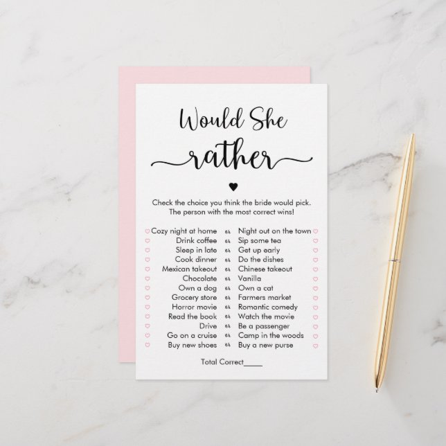 Minimalist Calligraphy Would She Rather Game (Front/Back In Situ)