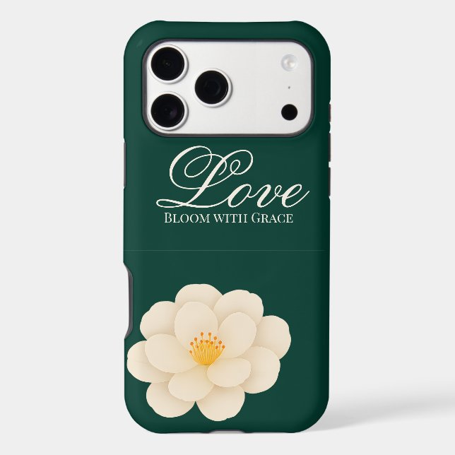 Minimalist Camellia Flower Botanical Dark Green (Back)