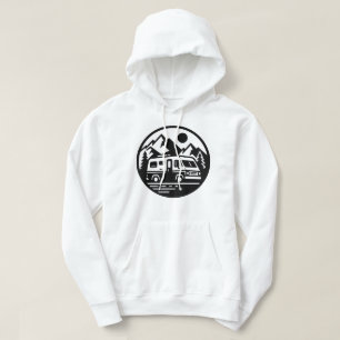 Minimalist Camper Van Adventure Mountain Landscape Hoodie
