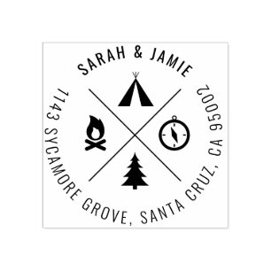Minimalist Camping Themed Couple's Return Address Rubber Stamp