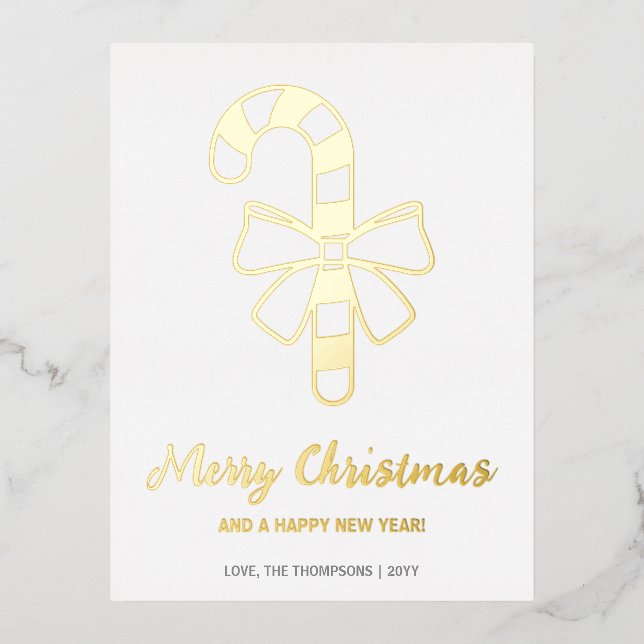 Minimalist Candy Cane Shape With A Bow Christmas Foil Holiday Postcard (Front)
