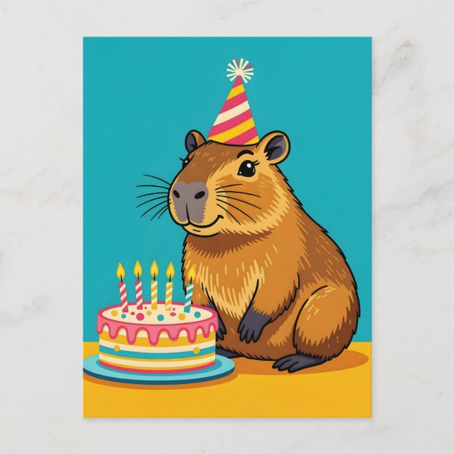 Minimalist Capybara Birthday Postcard (Front)