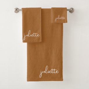Minimalist Caramel Personalised Bath Towel Set