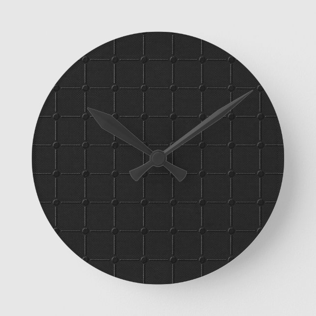 Minimalist Carbon Black Industrial Grid Geometric Round Clock (Front)