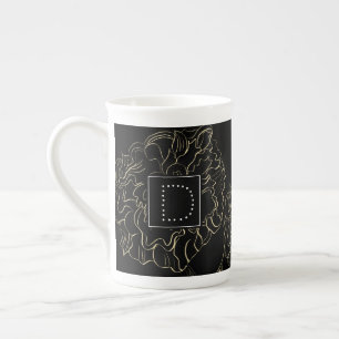 Minimalist Carnation Floral Hand Drawn Monogram Bone China Mug
