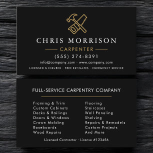 Minimalist Carpenter Black Gold Modern Business Card
