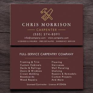 Minimalist Carpenter Burgundy Gold Modern Business Card