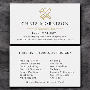 Minimalist Carpenter White Gold Modern Business Card