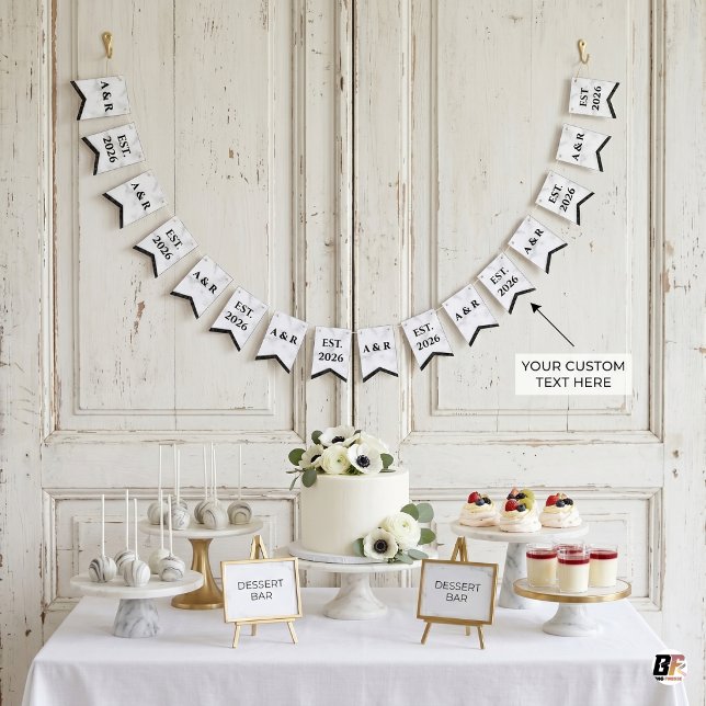 Minimalist Carrara Marble Custom Monogram Wedding Bunting (Creator Uploaded)