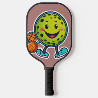 Minimalist cartoon pickleball sticker with happy f pickleball paddle