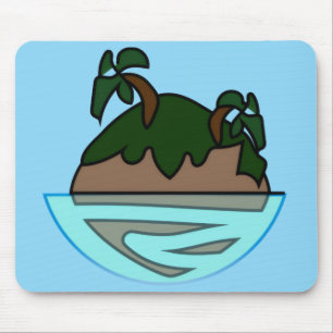 Minimalist Cartoon Tropical Island in the Ocean G Mouse Pad