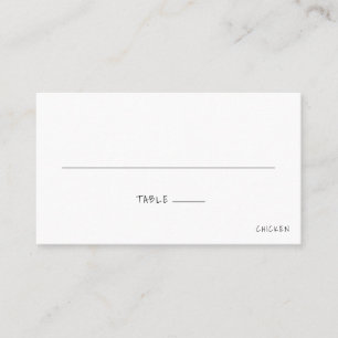 Minimalist Casual Black and White Meal Wedding Place Card