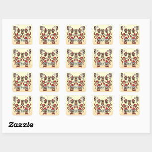 Minimalist Cat and Dog Together for the Holidays Square Sticker