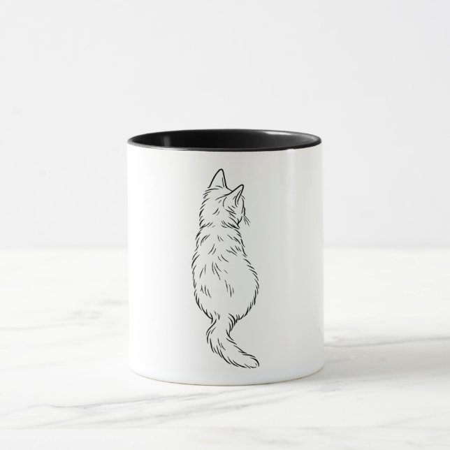 Minimalist Cat Back View Line Art Mug (Center)