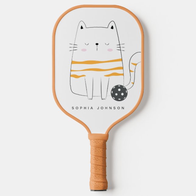 Minimalist Cat, Custom Name Pickleball Paddle (Front)