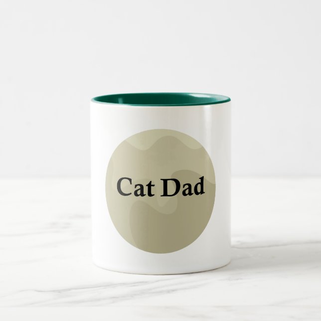 Minimalist Cat Dad Silhouette Moon  Two-Tone Coffee Mug (Center)