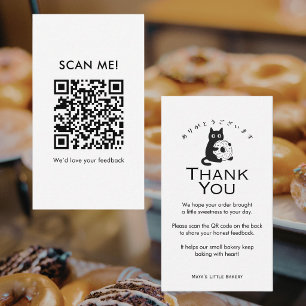 Minimalist Cat Doughnut Leave a Review QR Code Business Card