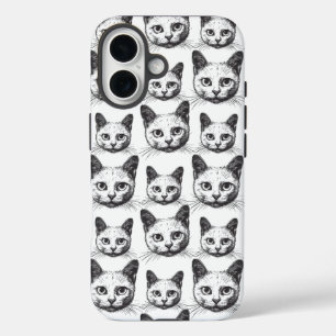 Minimalist Cat Faces iPhone 16 Case