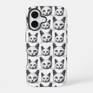 Minimalist Cat Faces iPhone 16 Case