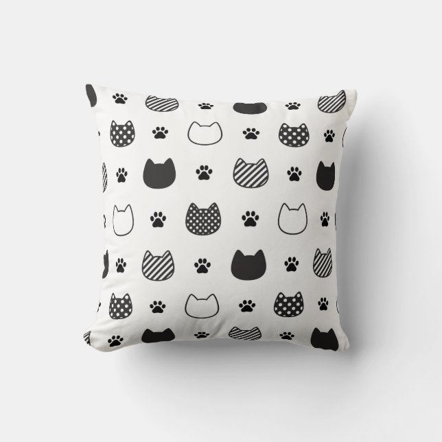 Minimalist Cat Faces Throw Pillow (Front)