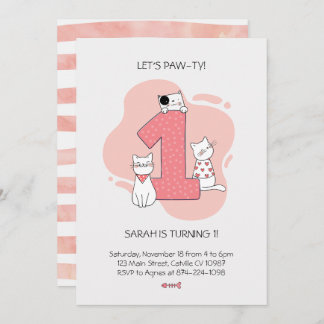 Minimalist Cat First Birthday Invite