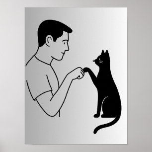 Minimalist Cat Fist Bump Line Art Poster