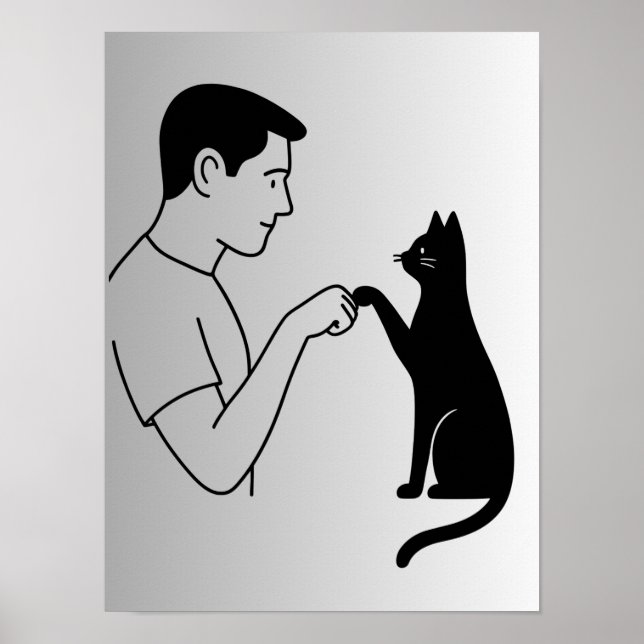 Minimalist Cat Fist Bump Line Art  Poster (Front)