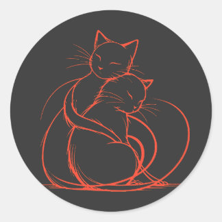 Minimalist Cat Hug Design - Adorable Feline Love Classic Round Sticker