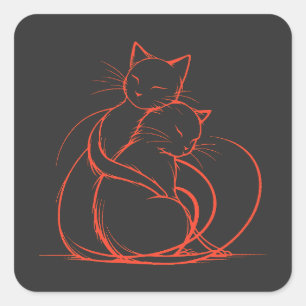 Minimalist Cat Hug Design - Adorable Feline Love Square Sticker